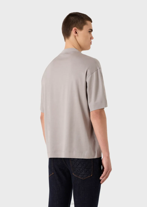 erkekler Armani tencel karışımlı jarse bol kesim tişört siyah T8HD1661