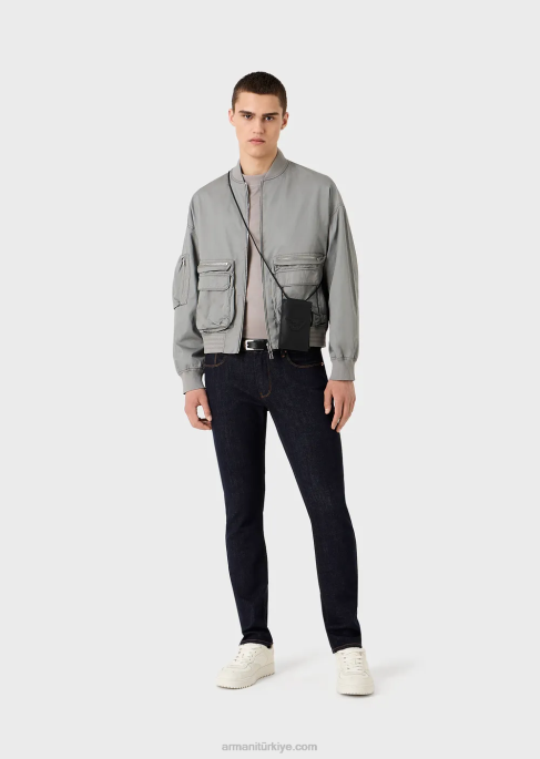 erkekler Armani tencel karışımlı jarse bol kesim tişört siyah T8HD1661