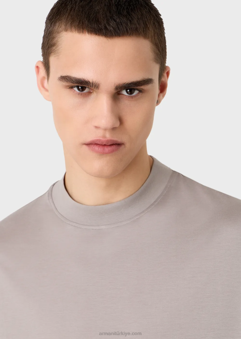 erkekler Armani tencel karışımlı jarse bol kesim tişört siyah T8HD1661