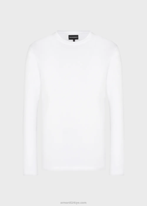 erkekler Armani tencel karışımlı jarse kazak beyaz T8HD1727