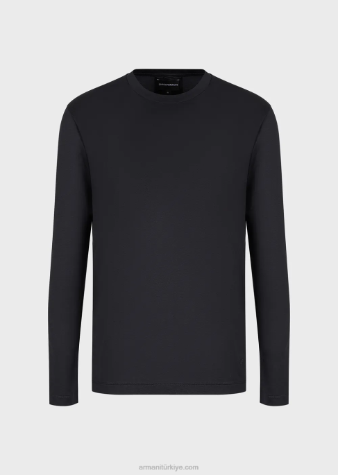 erkekler Armani tencel karışımlı jarse kazak lacivert T8HD1726