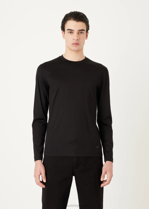 erkekler Armani tencel karışımlı jarse kazak siyah T8HD1725