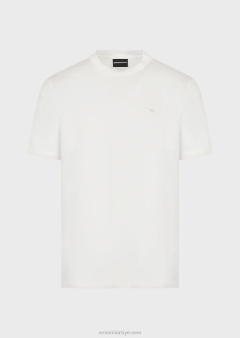 erkekler Armani travel essentials tencel karışımlı jarse tişört beyaz T8HD1637