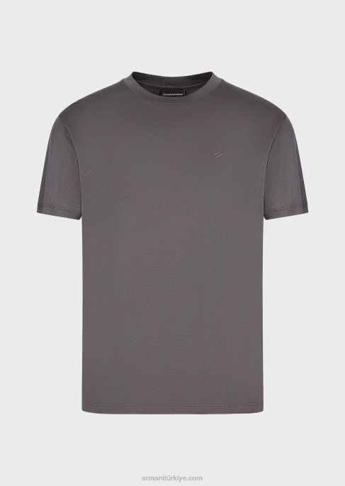 erkekler Armani travel essentials tencel karışımlı jarse tişört koyu gri T8HD1639