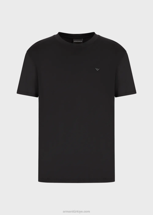 erkekler Armani travel essentials tencel karışımlı jarse tişört siyah T8HD1638