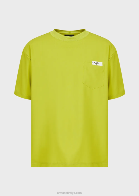 erkekler Armani ultra hafif saf yün kanvas gömlek tişört Limon yeşili T8HD1698