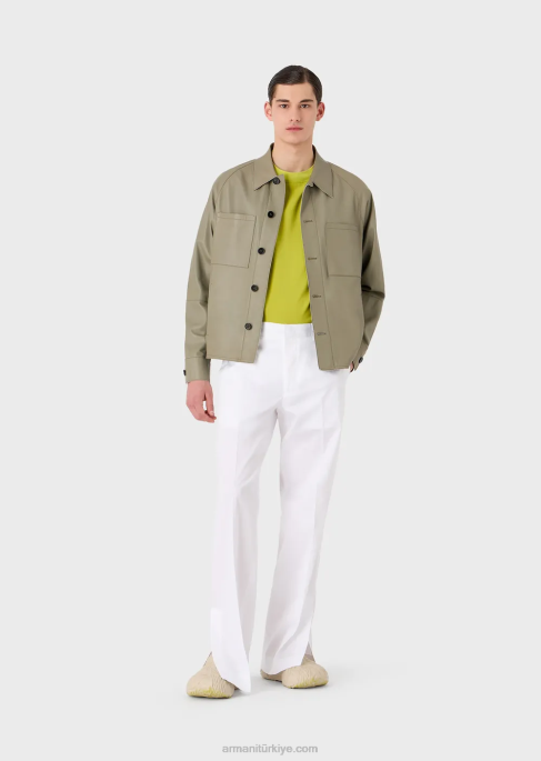 erkekler Armani ultra hafif saf yün kanvas gömlek tişört Limon yeşili T8HD1698
