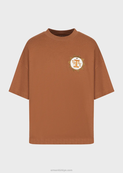 erkekler Armani yama ile sürdürülebilir koleksiyon organik amerikan jarse tişört bej T8HD1683