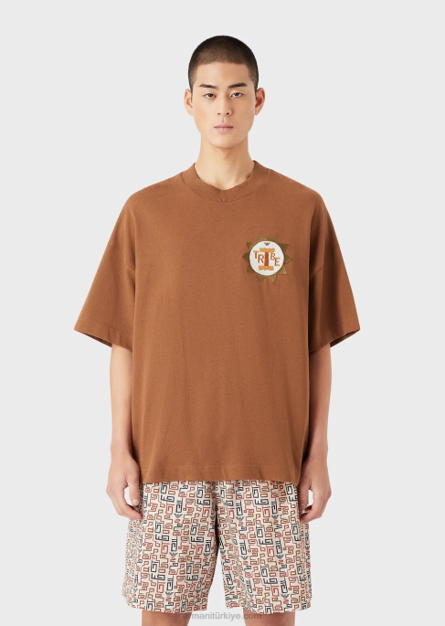 erkekler Armani yama ile sürdürülebilir koleksiyon organik amerikan jarse tişört bej T8HD1683