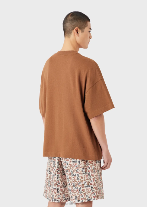 erkekler Armani yama ile sürdürülebilir koleksiyon organik amerikan jarse tişört bej T8HD1683