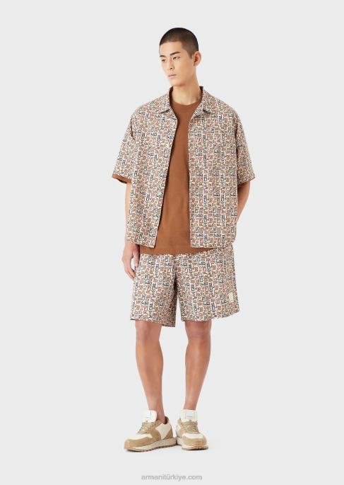 erkekler Armani yama ile sürdürülebilir koleksiyon organik amerikan jarse tişört bej T8HD1683