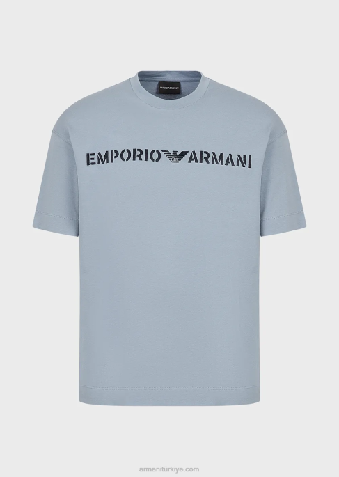 erkekleraskeri yazı tipinde emporio armani işlemeli ağır jarse tişört masmavi T8HD1624