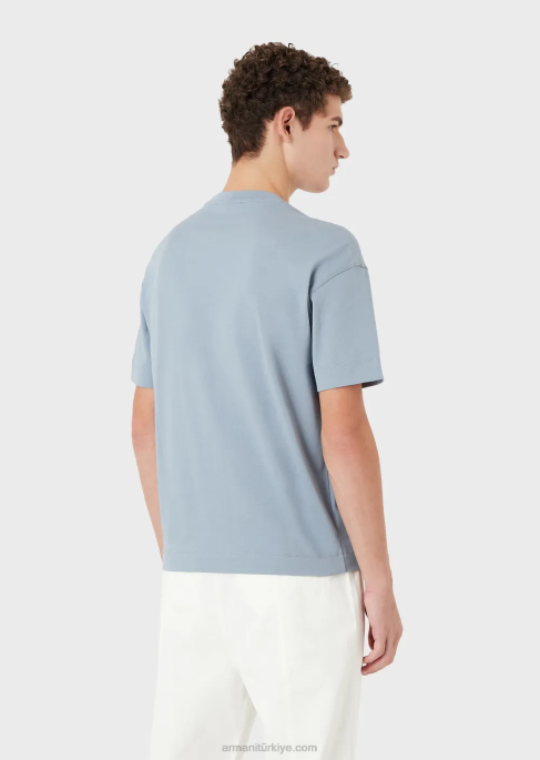 erkekleraskeri yazı tipinde emporio armani işlemeli ağır jarse tişört masmavi T8HD1624