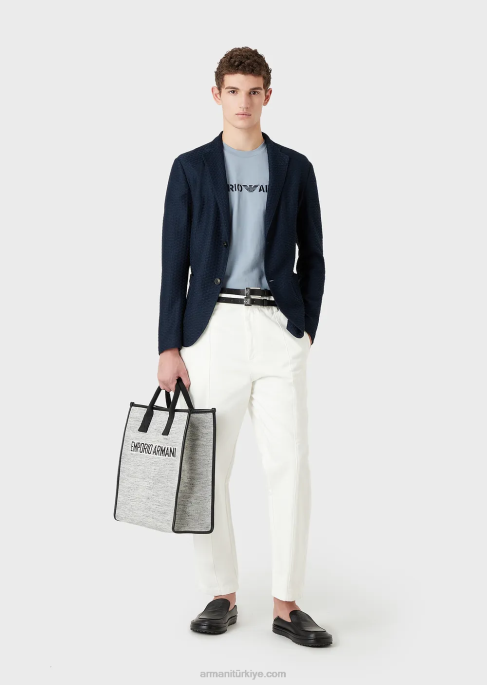 erkekleraskeri yazı tipinde emporio armani işlemeli ağır jarse tişört masmavi T8HD1624