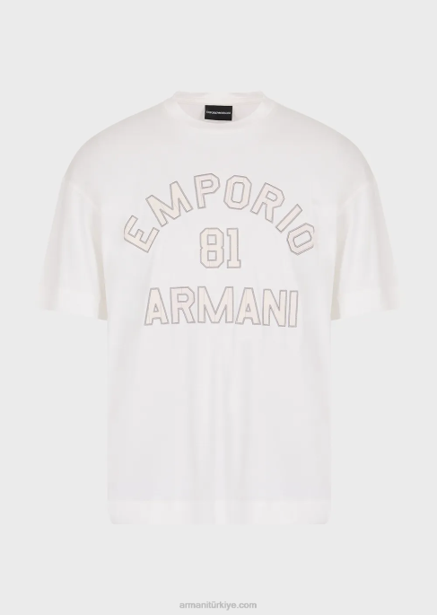 erkekleremporio armani 81 konturlu yamalı tencel karışımlı jarse tişört beyaz T8HD1610
