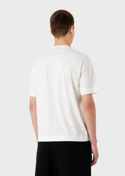 erkekleremporio armani 81 konturlu yamalı tencel karışımlı jarse tişört beyaz T8HD1610