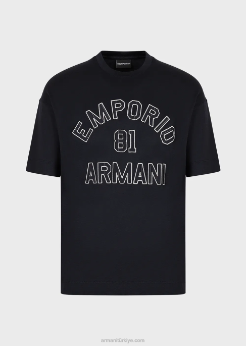 erkekleremporio armani 81 konturlu yamalı tencel karışımlı jarse tişört lacivert T8HD1609