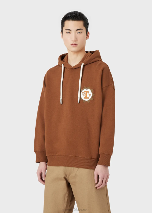 erkekler Armani Organik şeftali derisi yamalı sürdürülebilir koleksiyon kapüşonlu sweatshirt deve T8HD1432