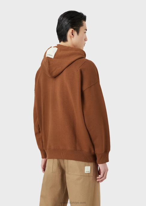 erkekler Armani Organik şeftali derisi yamalı sürdürülebilir koleksiyon kapüşonlu sweatshirt deve T8HD1432