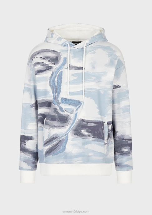 erkekler Armani Suluboya baskılı ve merman işlemeli kapüşonlu sweatshirt model T8HD1592