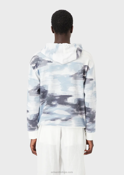 erkekler Armani Suluboya baskılı ve merman işlemeli kapüşonlu sweatshirt model T8HD1592