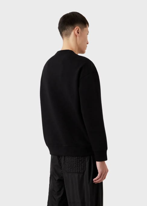 erkekler Armani büyük beden logo işlemeli çift jarse sweatshirt siyah T8HD1579