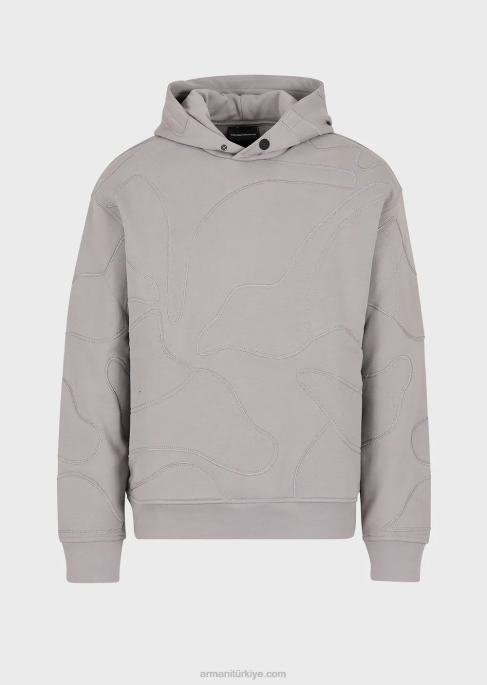 erkekler Armani büyük beden renk uyumlu kamuflaj işlemeli kapüşonlu sweatshirt gri T8HD1594
