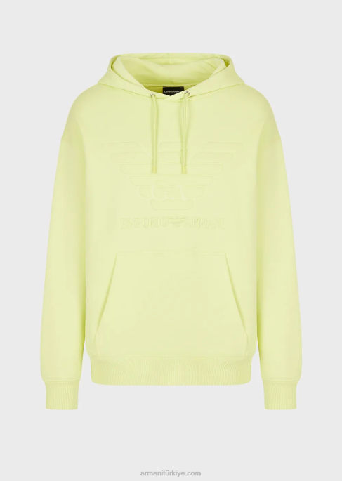 erkekler Armani büyük boy kartal kabartmalı kapüşonlu sweatshirt Limon yeşili T8HD1576
