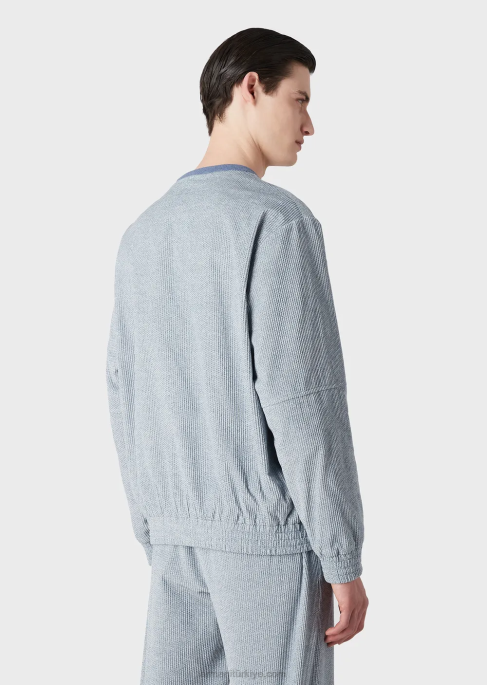 erkekler Armani denim efektli baskılı kadife sweatshirt masmavi T8HD1407