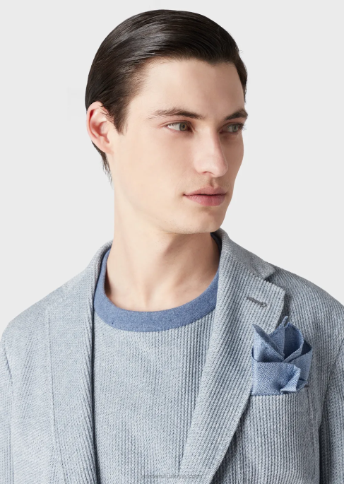 erkekler Armani denim efektli baskılı kadife sweatshirt masmavi T8HD1407