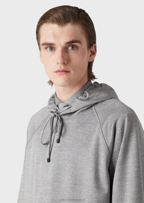 erkekler Armani galler prensi okaliptüs yün karışımlı jarse kazak gri T8HD1583