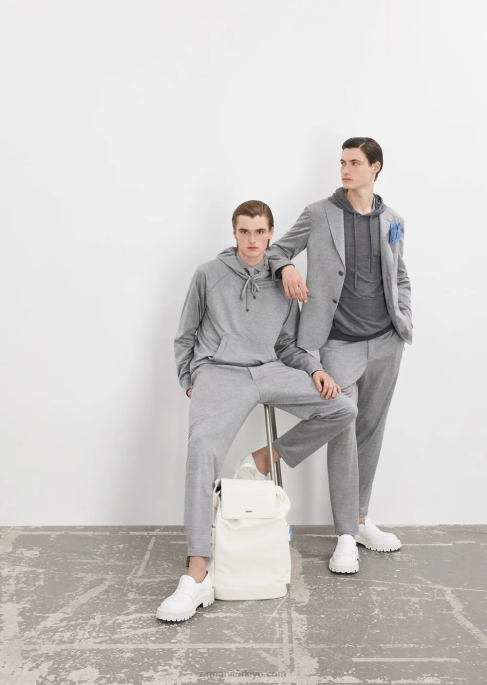 erkekler Armani galler prensi okaliptüs yün karışımlı jarse kazak gri T8HD1583