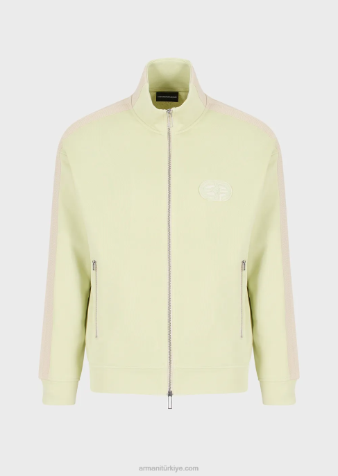 erkekler Armani çizgili ve ea yamalı jarseden tam fermuarlı sweatshirt açık yeşil T8HD1375