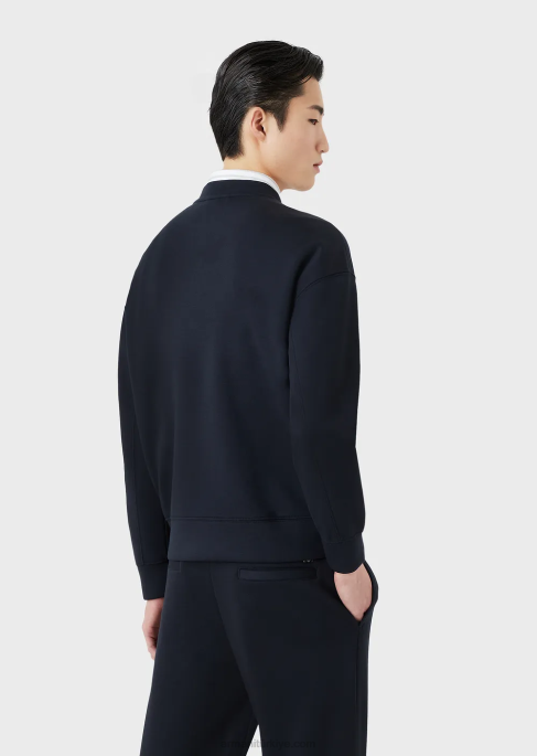 erkekler Armani kabartmalı kumaş logolu modal jarse sweatshirt lacivert T8HD1410
