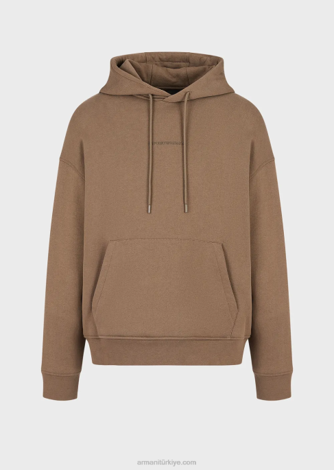 erkekler Armani kalın kauçuk logolu ağır jarse kapüşonlu sweatshirt güvercin grisi T8HD1420