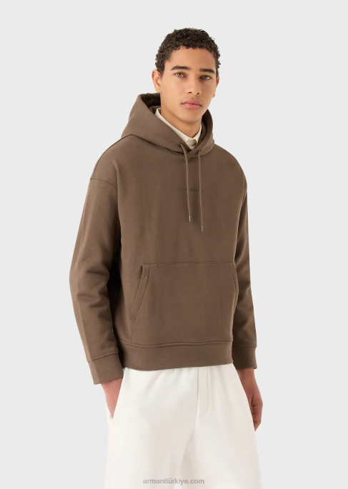 erkekler Armani kalın kauçuk logolu ağır jarse kapüşonlu sweatshirt güvercin grisi T8HD1420