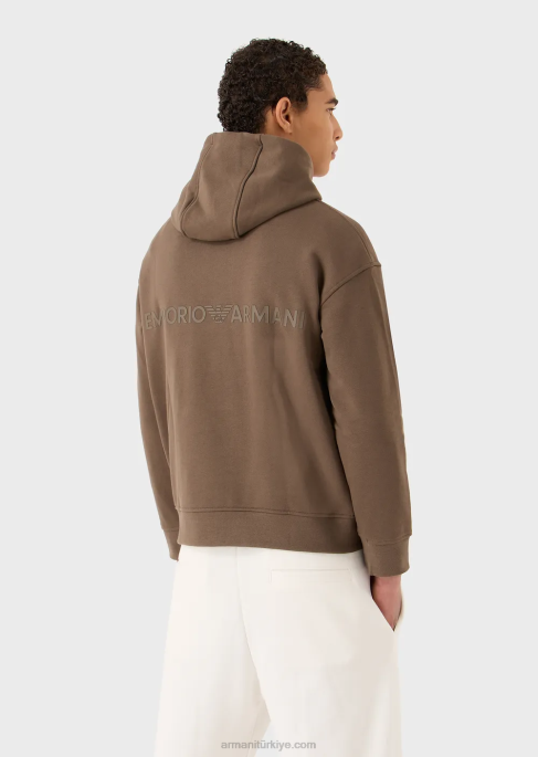 erkekler Armani kalın kauçuk logolu ağır jarse kapüşonlu sweatshirt güvercin grisi T8HD1420