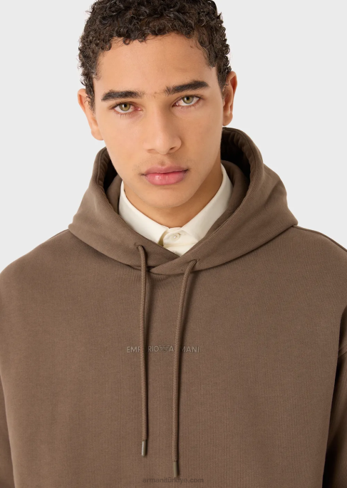 erkekler Armani kalın kauçuk logolu ağır jarse kapüşonlu sweatshirt güvercin grisi T8HD1420