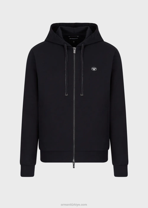 erkekler Armani kapüşonlu, fermuarlı, ponte-di-roma sweatshirt lacivert T8HD1442