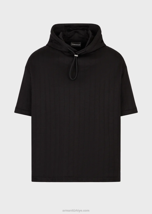 erkekler Armani kapitone jarseden kısa kollu kapüşonlu sweatshirt siyah T8HD1427