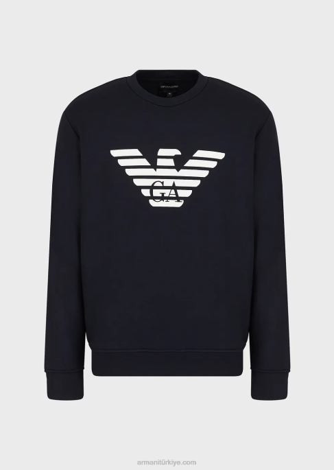 erkekler Armani logo baskılı modal karışımlı sweatshirt mavi logo T8HD1597