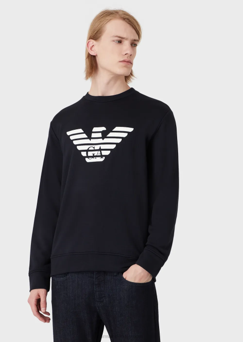 erkekler Armani logo baskılı modal karışımlı sweatshirt mavi logo T8HD1597
