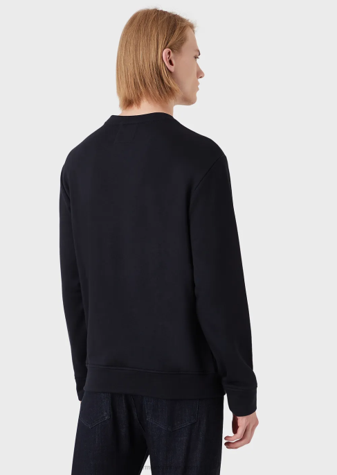 erkekler Armani logo baskılı modal karışımlı sweatshirt mavi logo T8HD1597