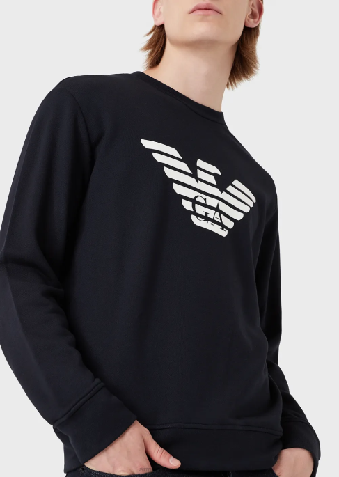 erkekler Armani logo baskılı modal karışımlı sweatshirt mavi logo T8HD1597