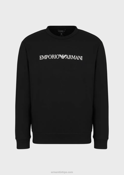 erkekler Armani logo baskılı modal karışımlı sweatshirt siyah T8HD1596