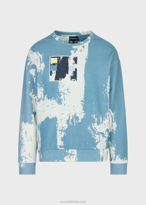 erkekler Armani logo işlemeli, tamamı mürekkep baskılı sweatshirt masmavi T8HD1572
