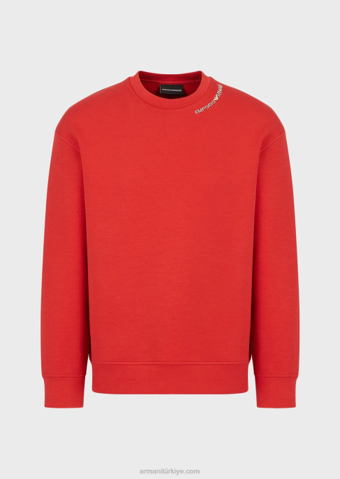 erkekler Armani yakası logo işlemeli çift jarse sweatshirt kırmızı T8HD1415