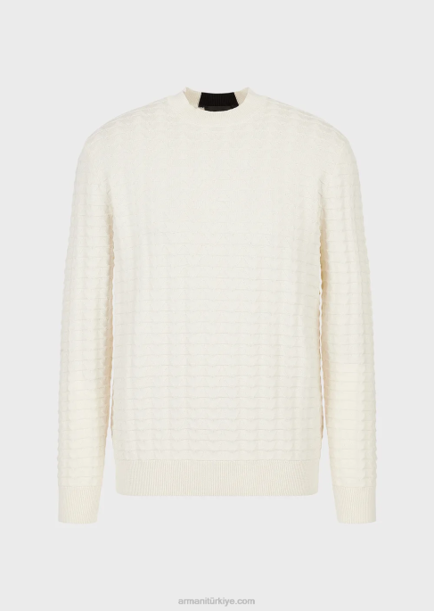 erkekler Armani Boydan boya 3d efekt desenli dokulu kazak beyaz T8HD1241