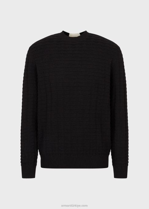 erkekler Armani Boydan boya 3d efekt desenli dokulu kazak siyah T8HD1242