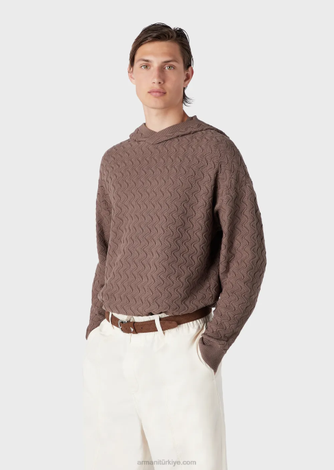 erkekler Armani Dokulu dalga desenli kapüşonlu süveter güvercin grisi T8HD1226